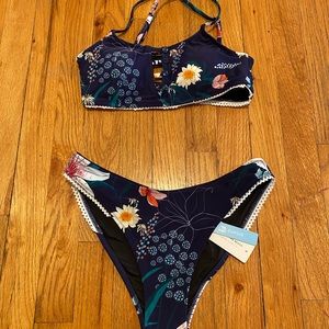 Size small two piece blue floral swimsuit